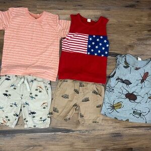Kids Summer Outfit Lot - Red Stars Tank + Striped Tee + Shorts